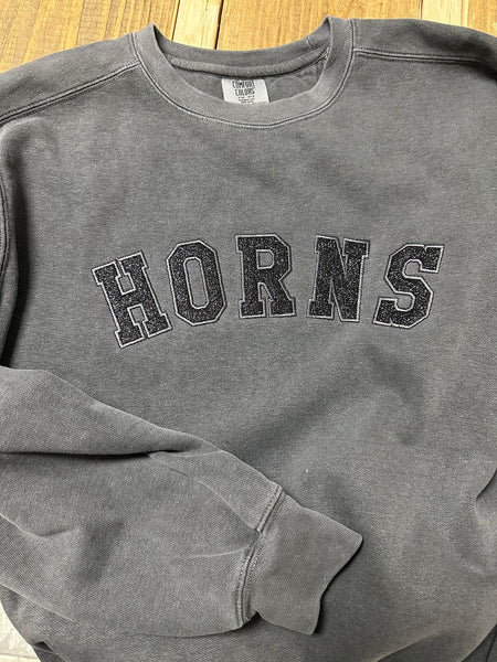 Custom HORNS Embroidered Glitter Applique Sweatshirt