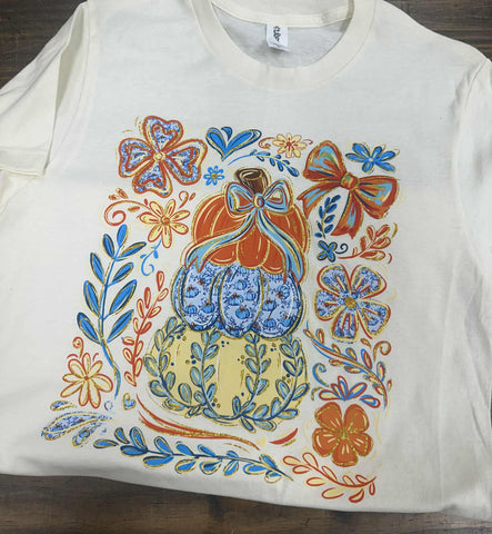 Blue and Orange Fall Pumpkin Tee