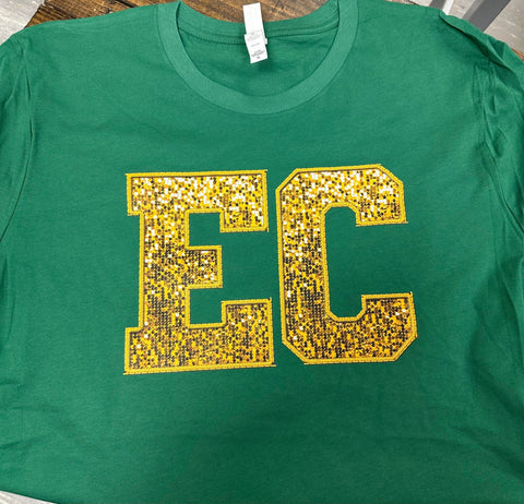 EC Green with Gold Faux Embroidered Sequin Letters