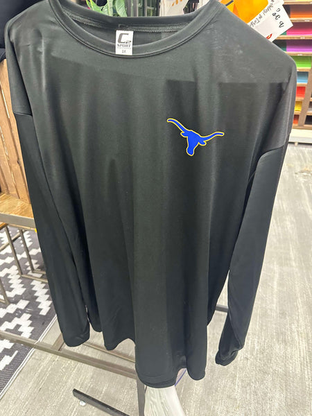 Long Sleeve Black Dri Fit Tee with Longhorn Logo