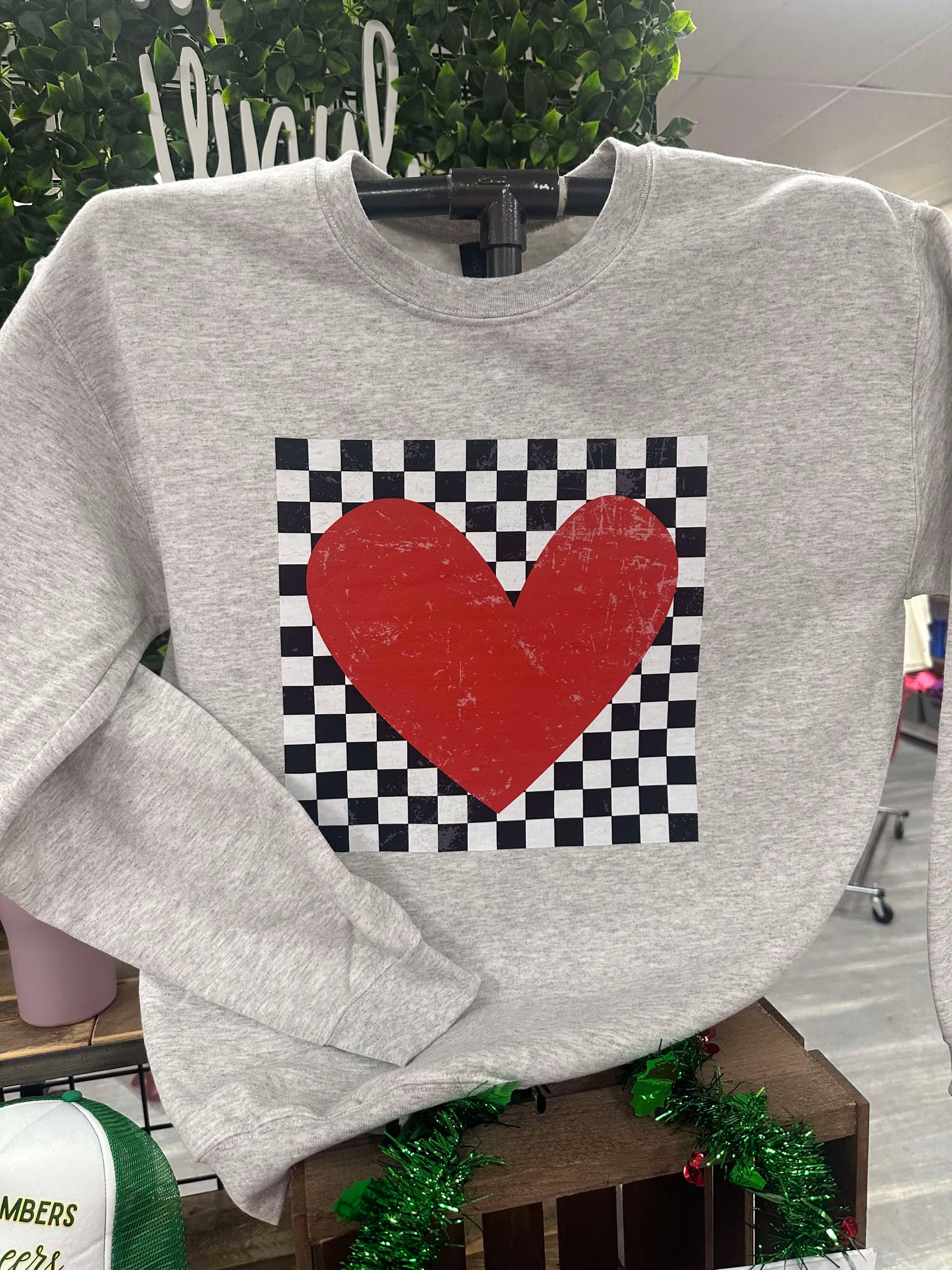 Distressed Checkered Heart Sweatshirt