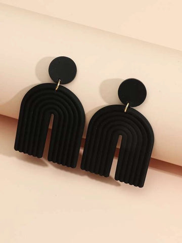 Acrylic Geometric Drop Earrings- Black