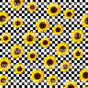 Checkered - Black and White Sunflower Printed Vinyl